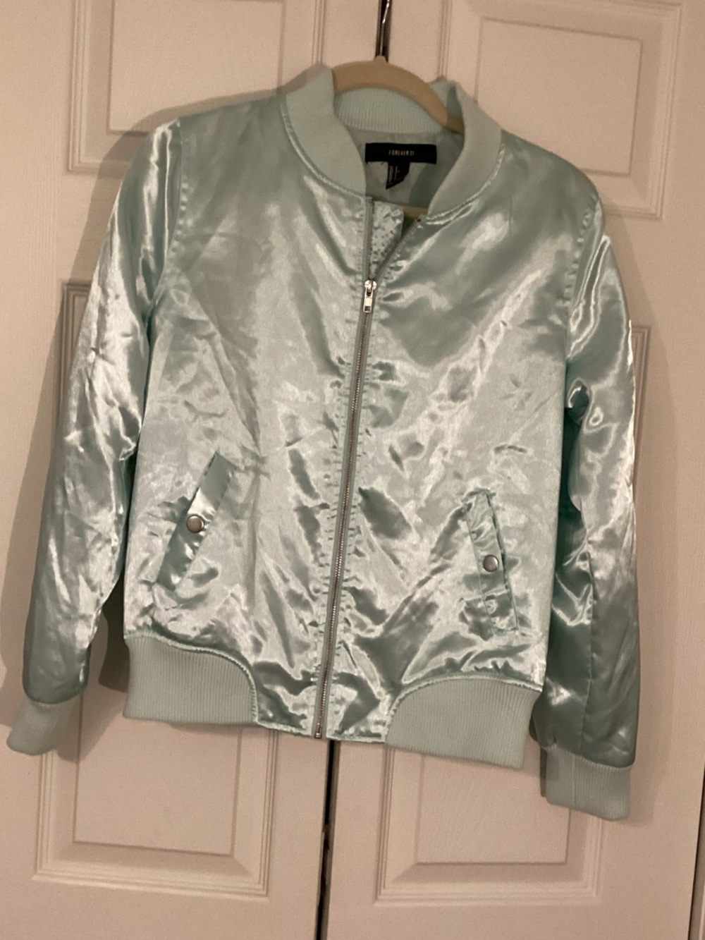 Gorgeous Mint Green Satin Bomber Jacket